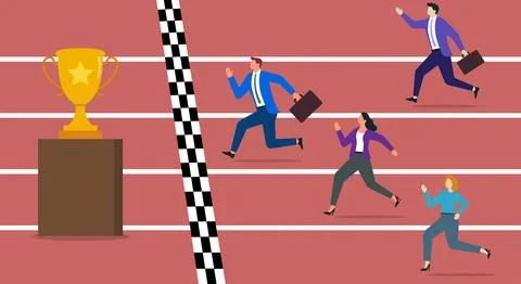 Vector illustration of a group of businessmen reaching the finish line Stock Illustration