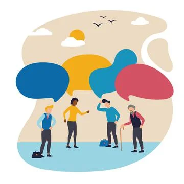 Vector illustration with group of different ages people thinking, talking Stockillustratie