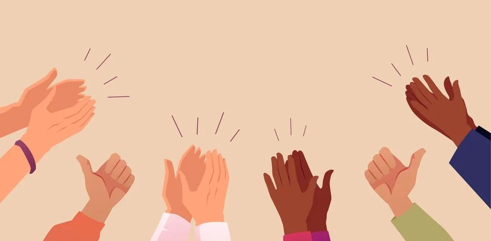 Vector illustration of group of hands of different nationalities clapping in Illustrazione stock