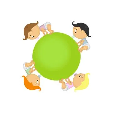 Vector illustration of group of happy babies going around circle Stock Illustration