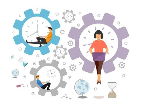 Vector illustration of a group of people working at a computer on the network Stock Illustration
