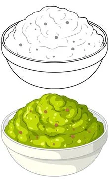 Vector Illustration of Guacamole and Sour Cream Dip Bowls Stock Illustration