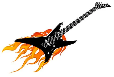 Vector illustration guitar with flames and fire Stock Illustration
