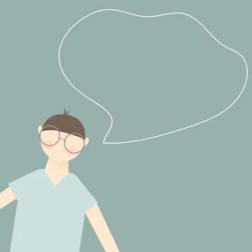 Vector illustration of a guy in glasses with thoughts. Stock Illustration