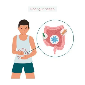 Vector illustration of a guy suffering from abdominal pain, the concept of po Stock Illustration