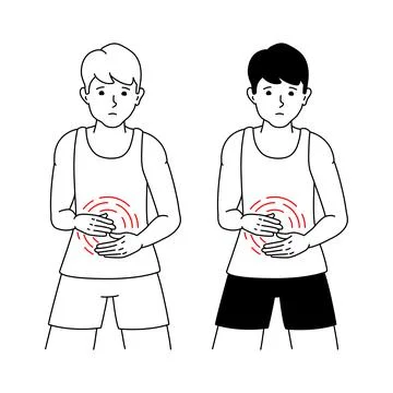 Vector illustration of a guy suffering from abdominal pain in isolation on a  Stock Illustration