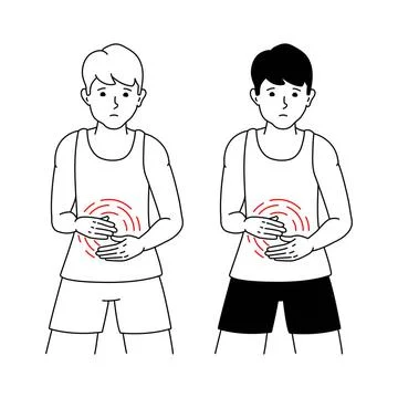  Vector illustration of a guy suffering from abdominal pain in isolation o... Stock Photos
