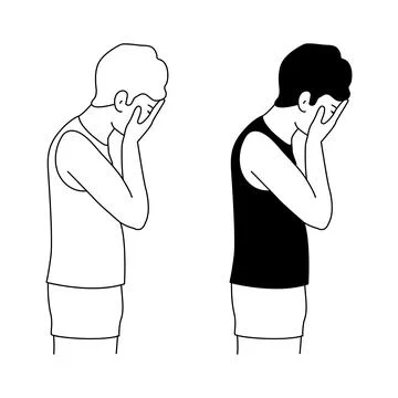 Vector illustration of a guy suffering from depression, isolated on a white b Illustrazione stock