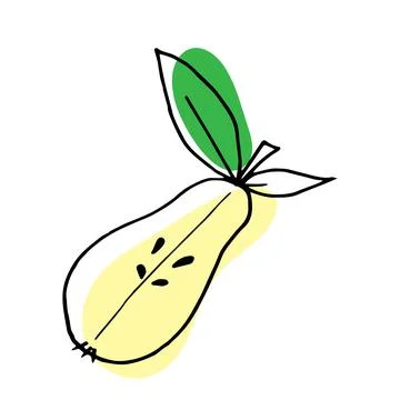 Vector illustration of half pear with leaves in doodle style Stock Illustration