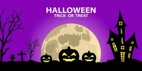 Vector illustration of Halloween background with haunted house and full moon Stock Illustration