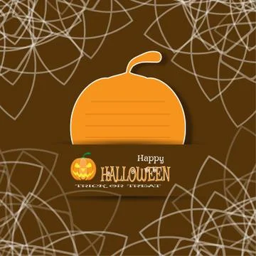 Vector illustration of Halloween greeting poster with pumpkin on the brown ba Stock Illustration