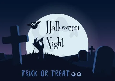 Vector illustration of Halloween postcard with dead zombie hand of creature Stock Illustration