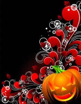 Vector illustration on a Halloween theme with pumpkin and floral motives Stock Illustration