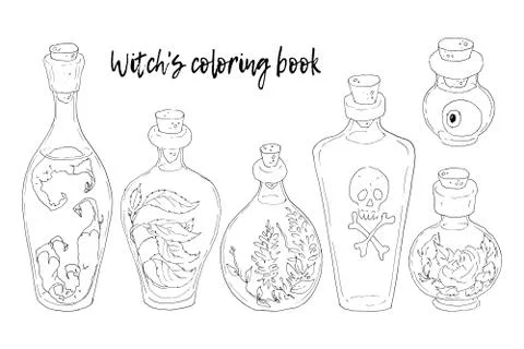 Vector illustration. Halloween. The Witch s Cauldron, Skull, leaves, pumpkin Stock Illustration