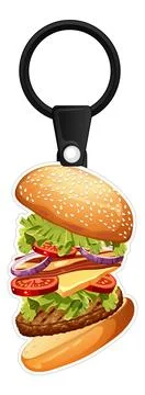 Vector Illustration of a Hamburger Keychain with Exploded View Layers Stock Illustration