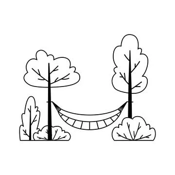 Vector illustration of a hammock suspended between two trees. Stock-Illustration