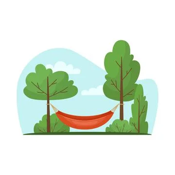 Vector illustration of a hammock suspended between two trees. Stock Illustration