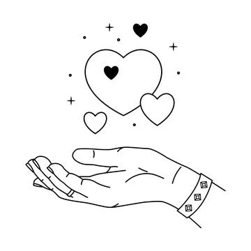 Vector illustration of hand and love magic. Line art. Linear mystical hand wi Stock Illustration