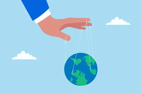 Vector illustration of a hand controlling the earth like a puppet Stock Illustration
