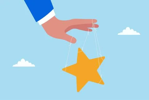 Vector illustration of a hand controlling a golden star with strings Stock Illustration