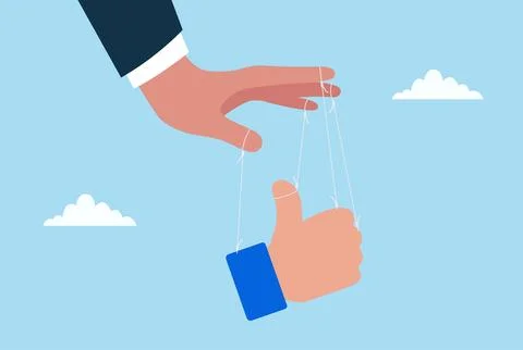 Vector illustration of a hand controlling a thumbs up like a puppet Stock Illustration
