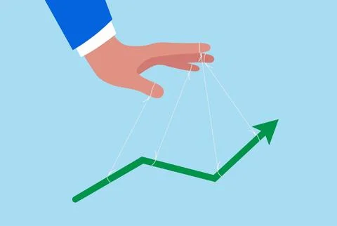 Vector illustration of a hand controlling an upward arrow with strings Stock Illustration