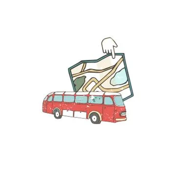 Vector illustration hand deawn flat icon of lbus with map. Navigator style fo Stock Illustration