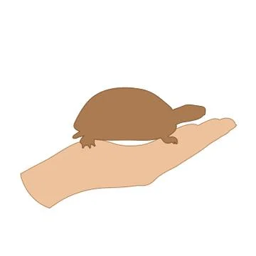 Vector illustration of a hand in a defensive gesture protecting a turtle. Sym Illustrazione stock