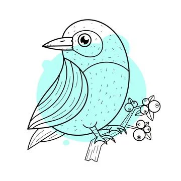 Vector illustration with hand draw bird on blooming tree twig. Vintage bird Stock Illustration