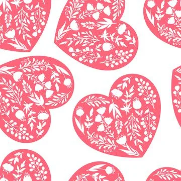 Vector illustration with hand drawn abstract flowers and plants in pink hea.. Stock Illustration