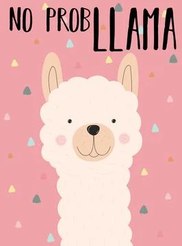 Vector illustration of a hand-drawn alpaca with an inscription No prob llama  Stock Illustration
