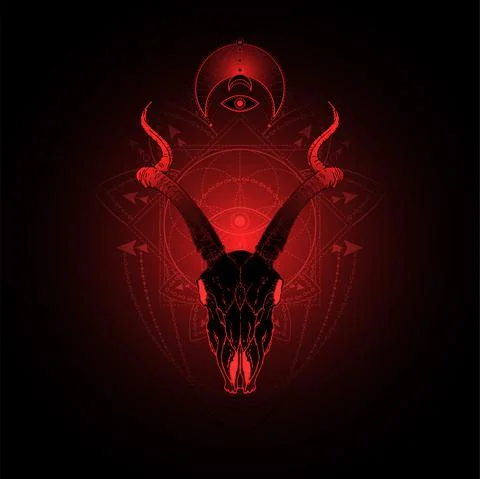 Vector illustration with hand drawn antelope skull and Sacred geometric symbo Stock Illustration