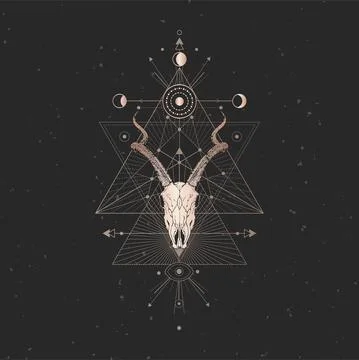 Vector illustration with hand drawn Antelope skull and Sacred geometric symbo Stock Illustration