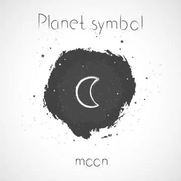 Vector illustration with Hand drawn astrological planet symbol MOON. Ilustração Stock