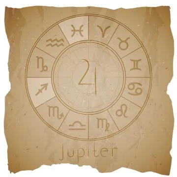 Vector illustration with Hand drawn astrological planet symbol JUPITER Stock Illustration