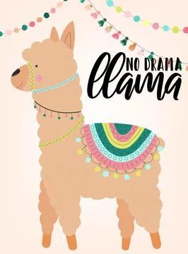 A vector illustration of a hand-drawn beige alpaca in national South American Stock Illustration