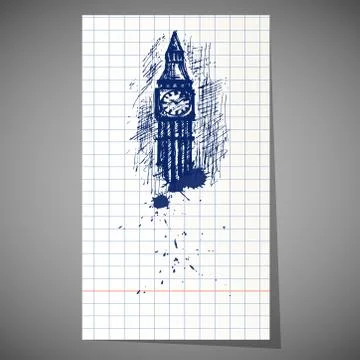 Vector illustration of a hand-drawn big ben tower Stock Illustration