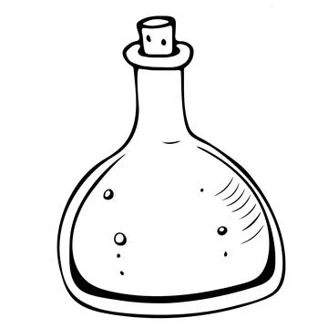 Vector illustration of Hand drawn big glass bottle with potion Stock Illustration