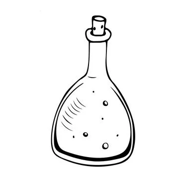 Vector illustration of Hand drawn big glass bottle with potion Stock Illustration
