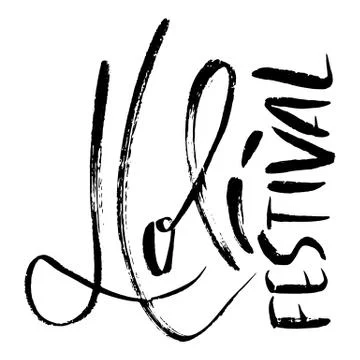 Vector illustration. Hand drawn brush lettering of Holi Fest. Grunge ink Stock Illustration