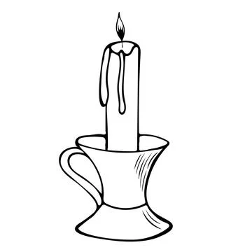 Vector illustration of a hand-drawn burning candle in a candlestick. Stock Illustration