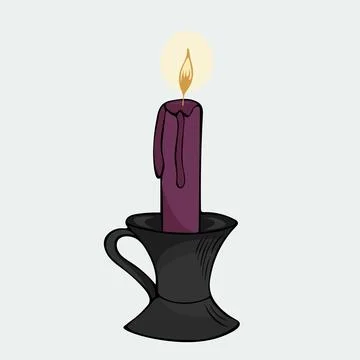 Vector illustration of a hand-drawn burning purple candle in a black candlestick Stock Illustration