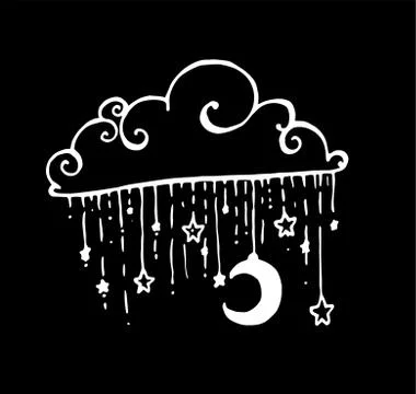 Vector illustration of a hand-drawn cloud in the Doodle style with the moon Stock Illustration