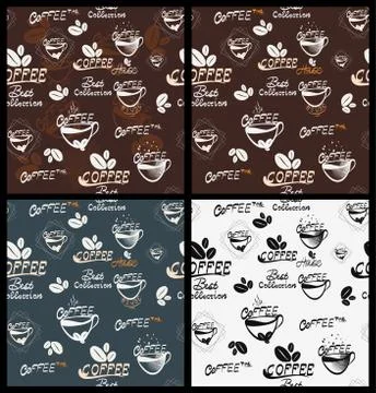 Vector illustration hand drawn coffee elements, cups, mugs, beans and lettering Stock Illustration