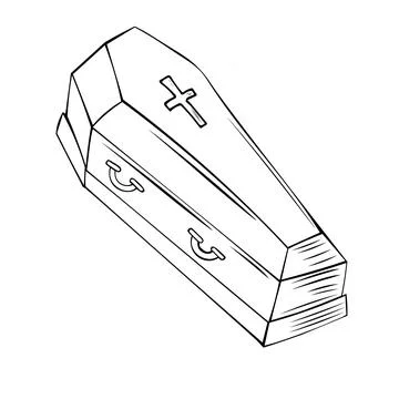 Vector illustration of a hand-drawn coffin with a cross on the top. Stock Illustration