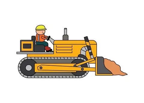 Vector illustration Hand drawn color children construction worker driving a.. 스톡 일러스트