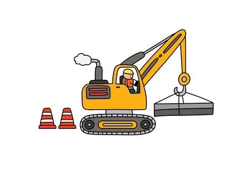 Vector illustration of Hand drawn color children construction set crane mac.. Stock Illustration