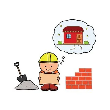 Vector illustration of Hand drawn color children construction set of worker.. Illustrazione stock