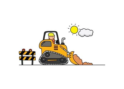 Vector illustration of Hand drawn color children construction worker riding.. Illustrazione stock