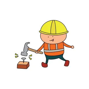 Vector illustration of Hand drawn color children construction worker hammer.. 스톡 일러스트